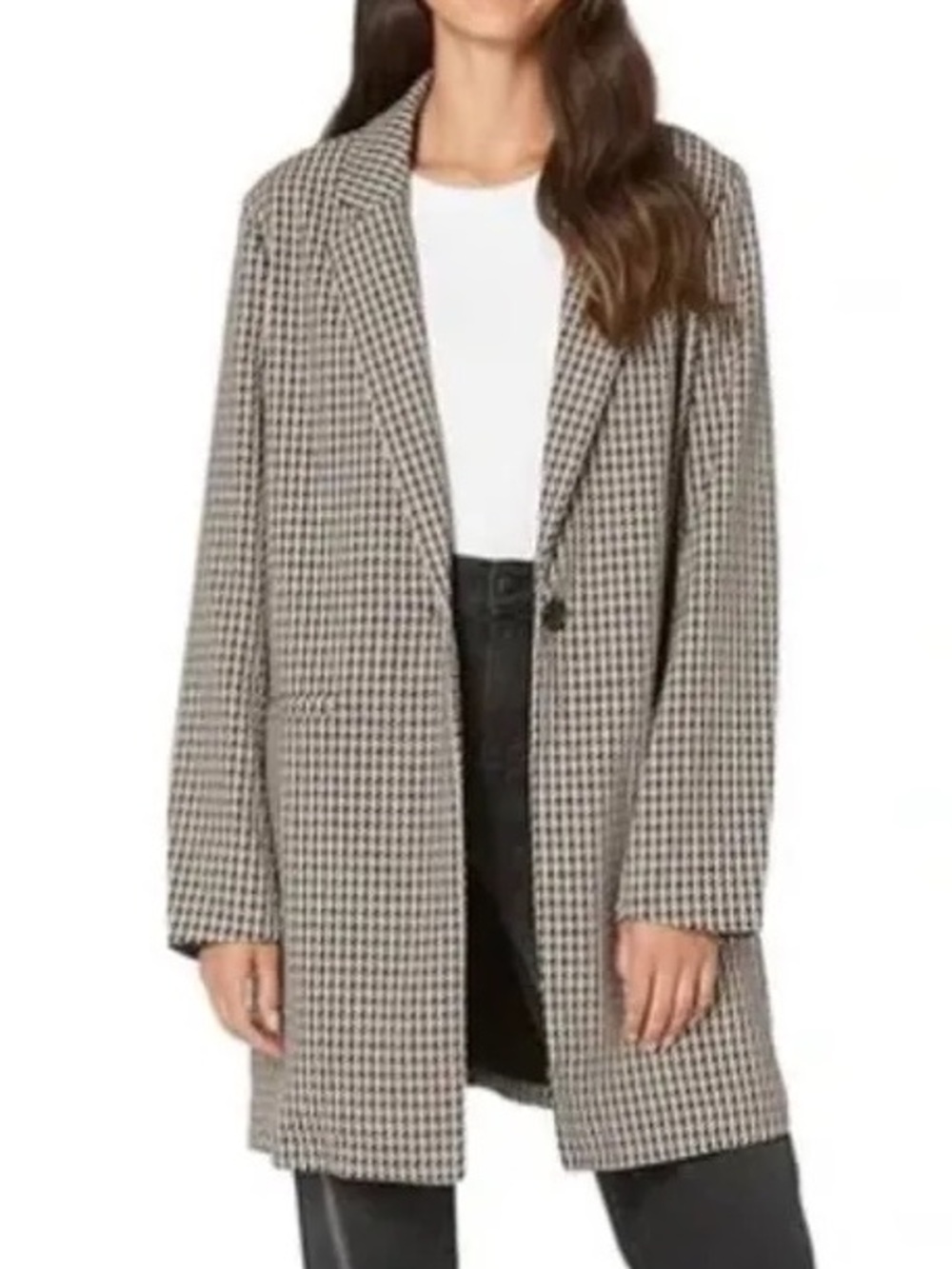 Like New Sanctuary Houndstooth  Longline Single-Button Blazer